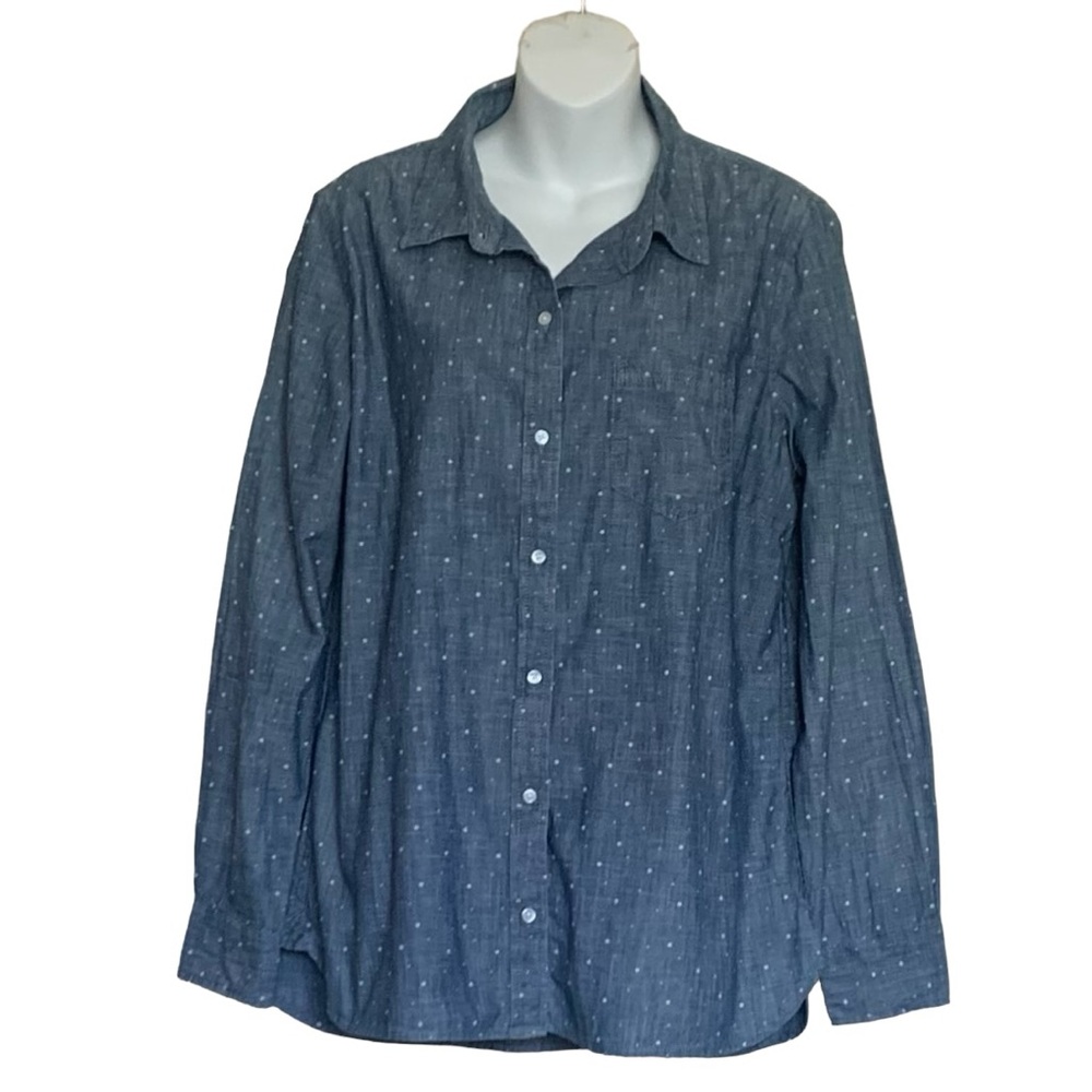 GAP Women’s Boyfriend Fit Chambray Star Print Shirt Size Large